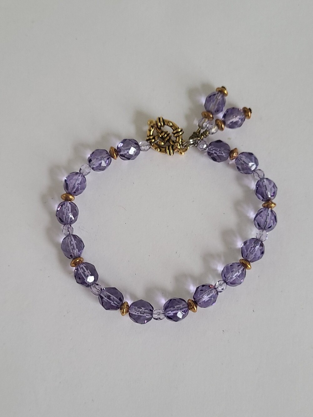 Alex & Ani Purple Amethyst Crystal Beaded Boho Bronze Stretch Bracelet